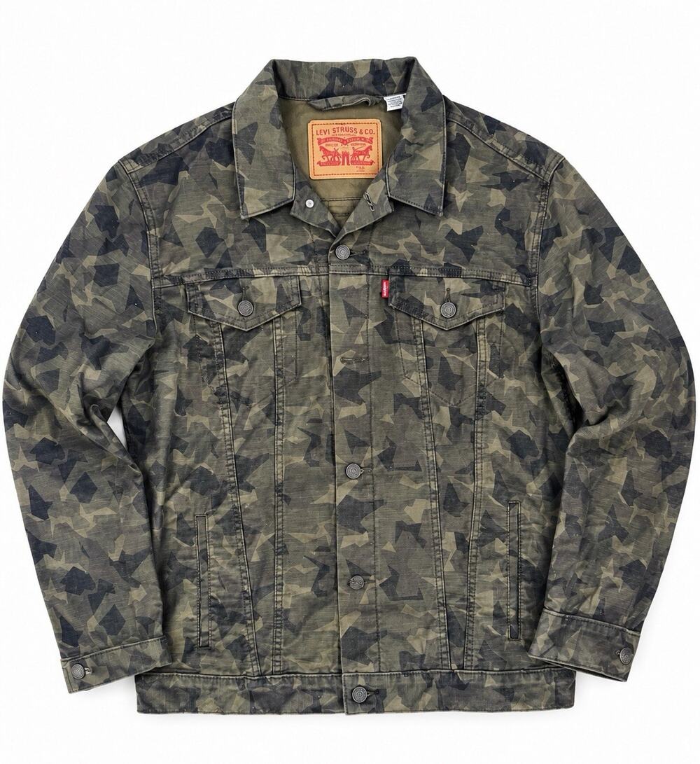 Levi’s Trucker Jacket Mens XL Green Camo Camouflage Military Utility Cotton
